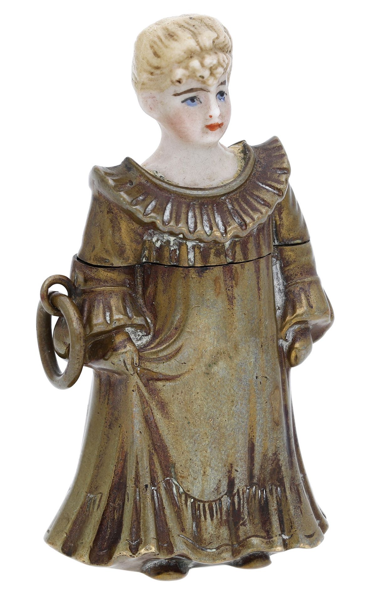 A rare 19th century brass vesta case modelled as a young girl in the manner of Kate Greenawa...