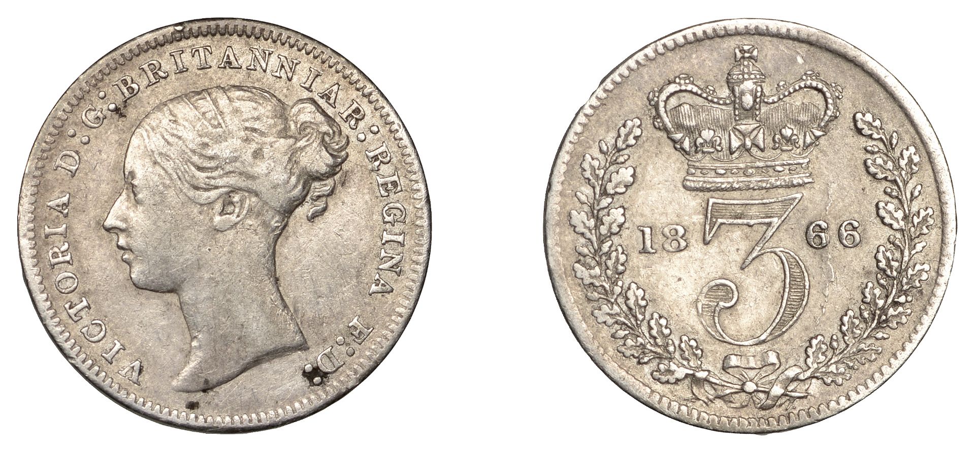 Victoria (1837-1901), Threepence, 1866, dies 3A (Davies 1285; ESC 3410; S 3914C). Only good...