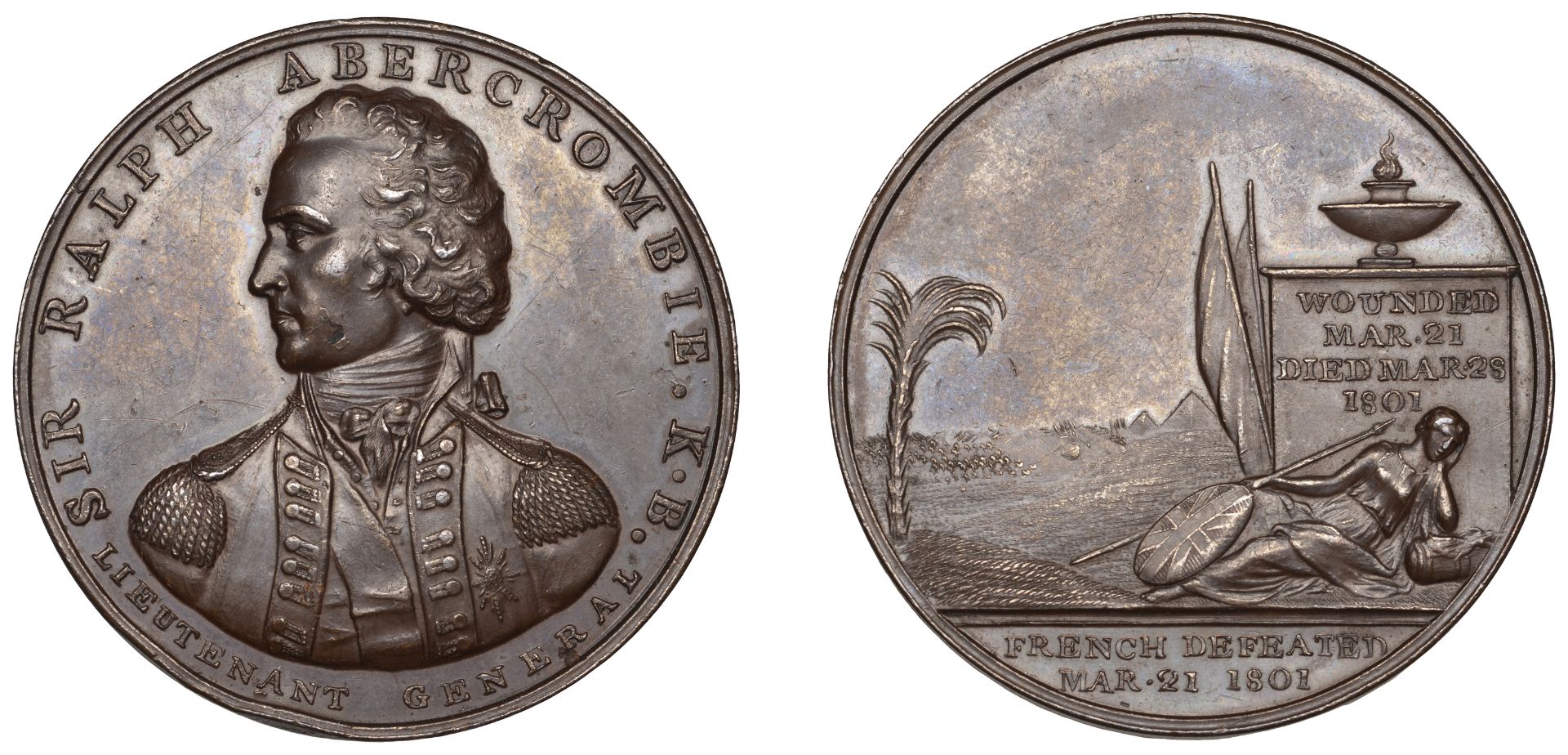 Death of Sir Ralph Abercromby, 1801, a copper medal, unsigned, uniformed bust facing, head t...