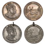 Coronation, 1902, Derby, white metal and silver medals, unsigned, each 32mm (C & W 4453C.1,...