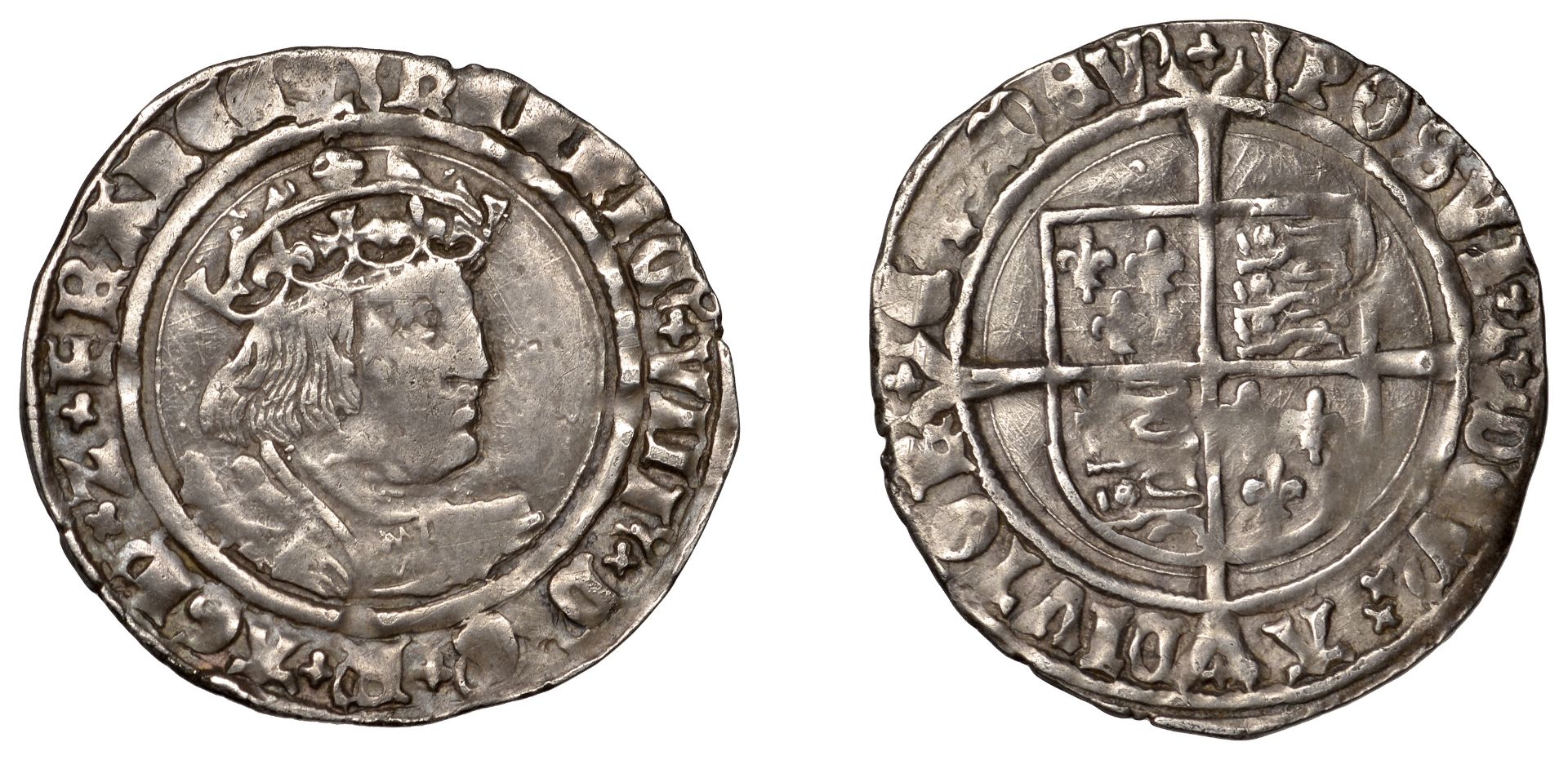 Henry VIII (1509-1547), Second coinage, Groat, Tower, mm. arrow, bust D, saltires in forks,...