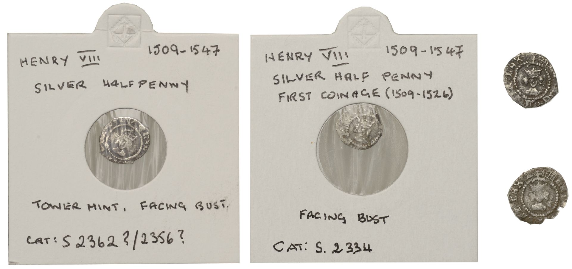 Henry VIII, First coinage, Halfpence (2), both London, mm. portcullis on obv. only, 0.35g/1h...