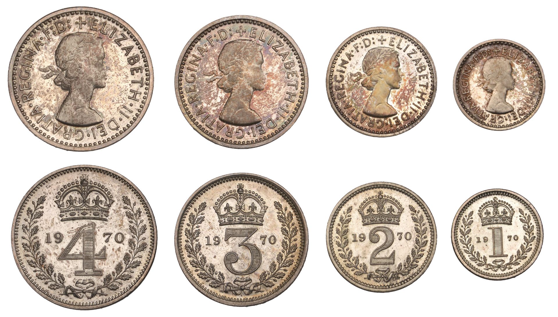 Elizabeth II (1952-2022), Sterling issues, Maundy set, 1970 (ESC 2587; S 4131) [4]. About as...