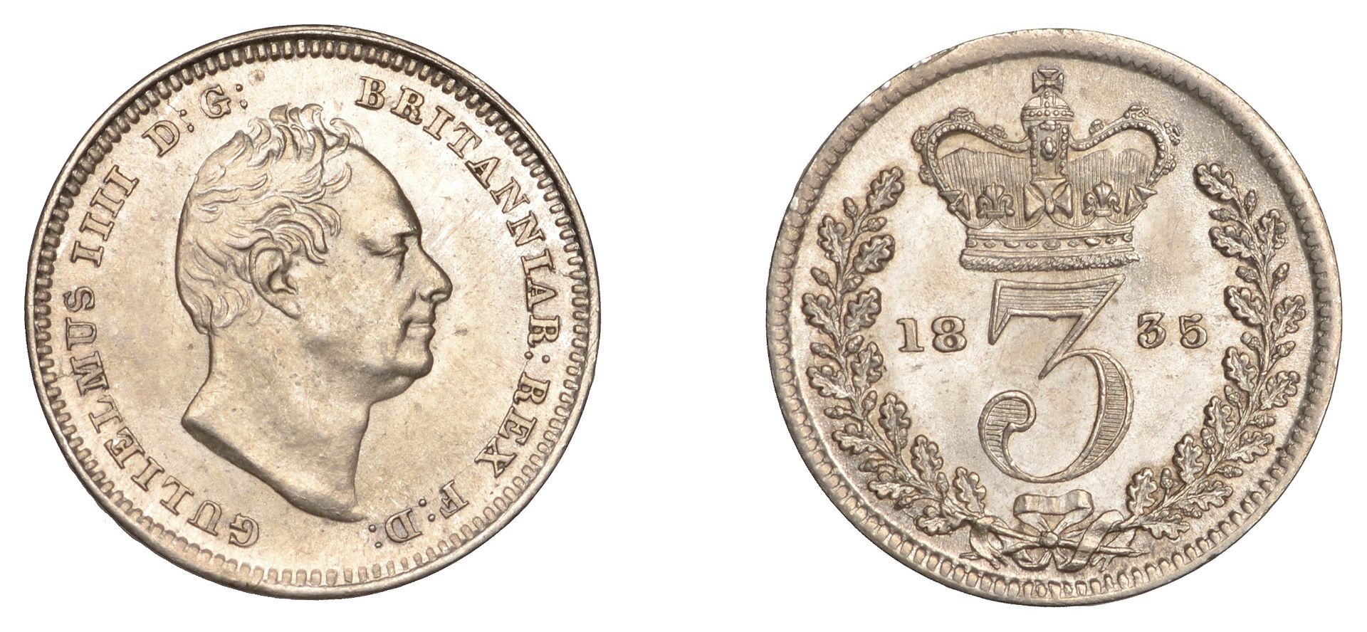 William IV (1830-1837), Threepence, 1835 (ESC 2532; S 3838). Virtually mint state Â£160-Â£200
