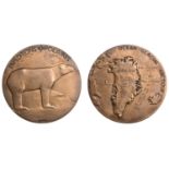 FRANCE, ExpÃ©ditions Polaires, 1953, a bronze medal by F. Brigaud, polar bear standing right,...