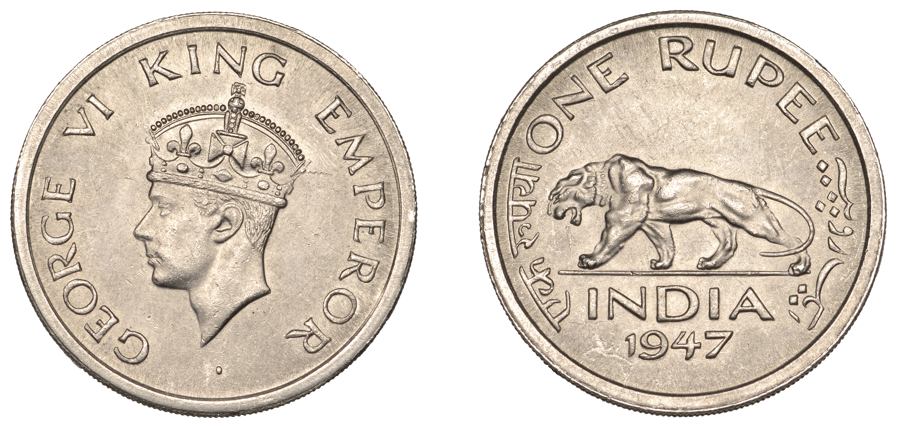 India, George VI, Rupee, 1947, Lahore (SW 9.40; Prid. 864). Practically mint state, scarce...