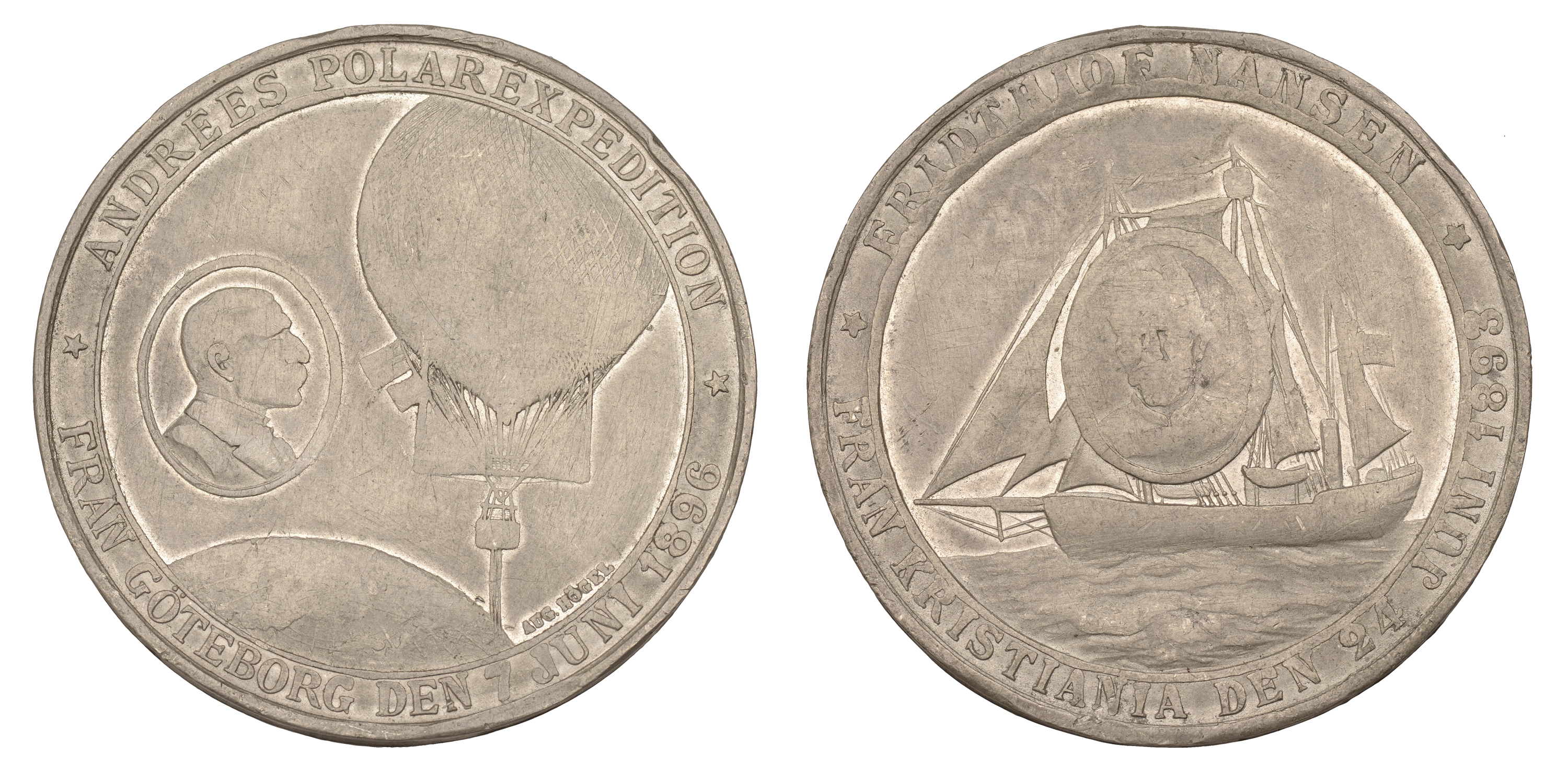 SWEDEN, Scandinavian Polar Expeditions, 1893 and 1896-7, a white metal medal by A. HÃ¶gel, me...