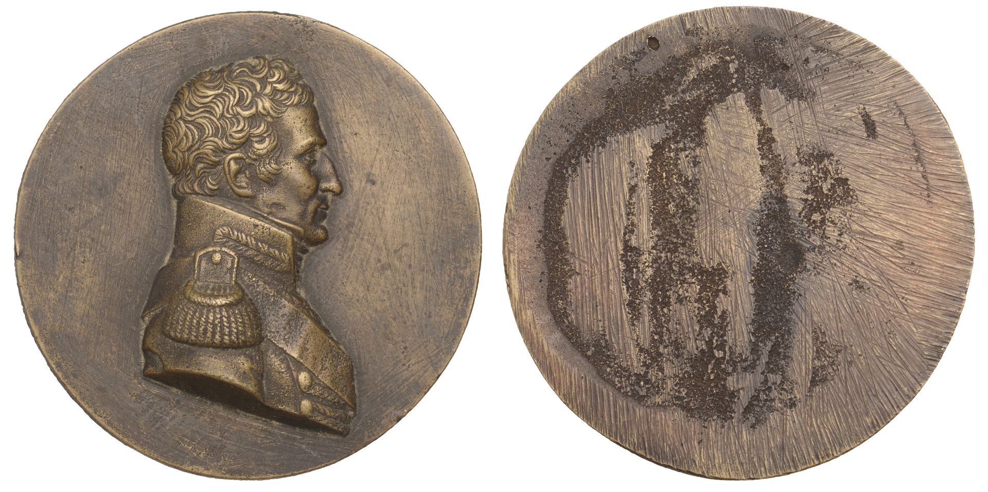 A uniface bronze medal, unsigned and undated, uniformed bust right, 83mm (Eimer 193, this pi...