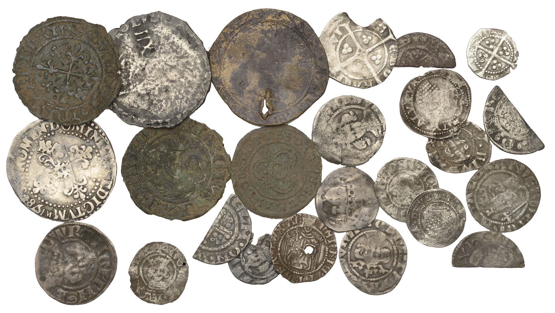 Miscellaneous English and other hammered silver coins (20), together with base metal jetons...