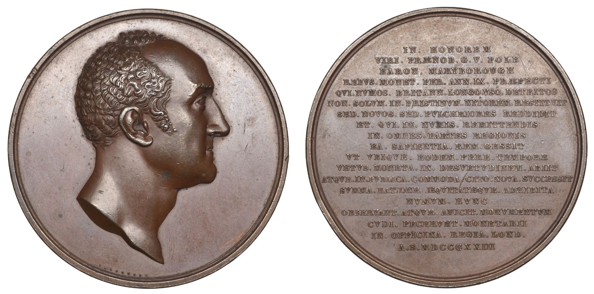 William Wellesley Pole, Lord Maryborough, 1823, a copper medal by B. Pistrucci [on behalf of...