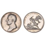 Death of Sir John Moore, 1809, a silver medal by Mills & Couriguer for Mudie, bare head left...