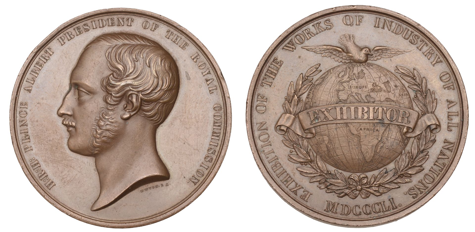 Great Exhibition, Hyde Park, 1851, Exhibitor's Medal, a copper award by W. Wyon, bust of Pri...