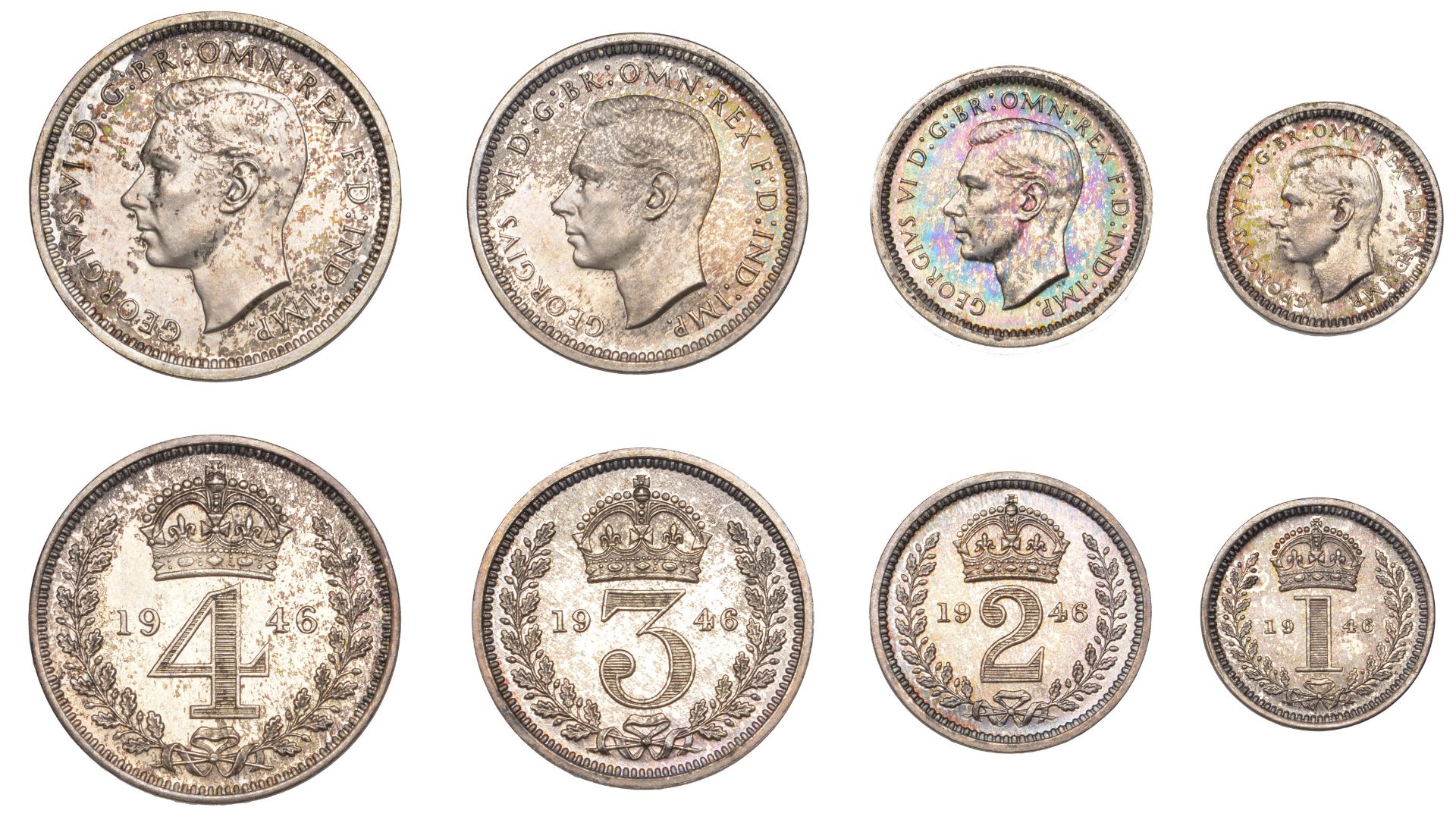 George VI (1936-1952), Maundy set, 1946 (ESC 4315; S 4086) [4]. Good extremely fine, some to...