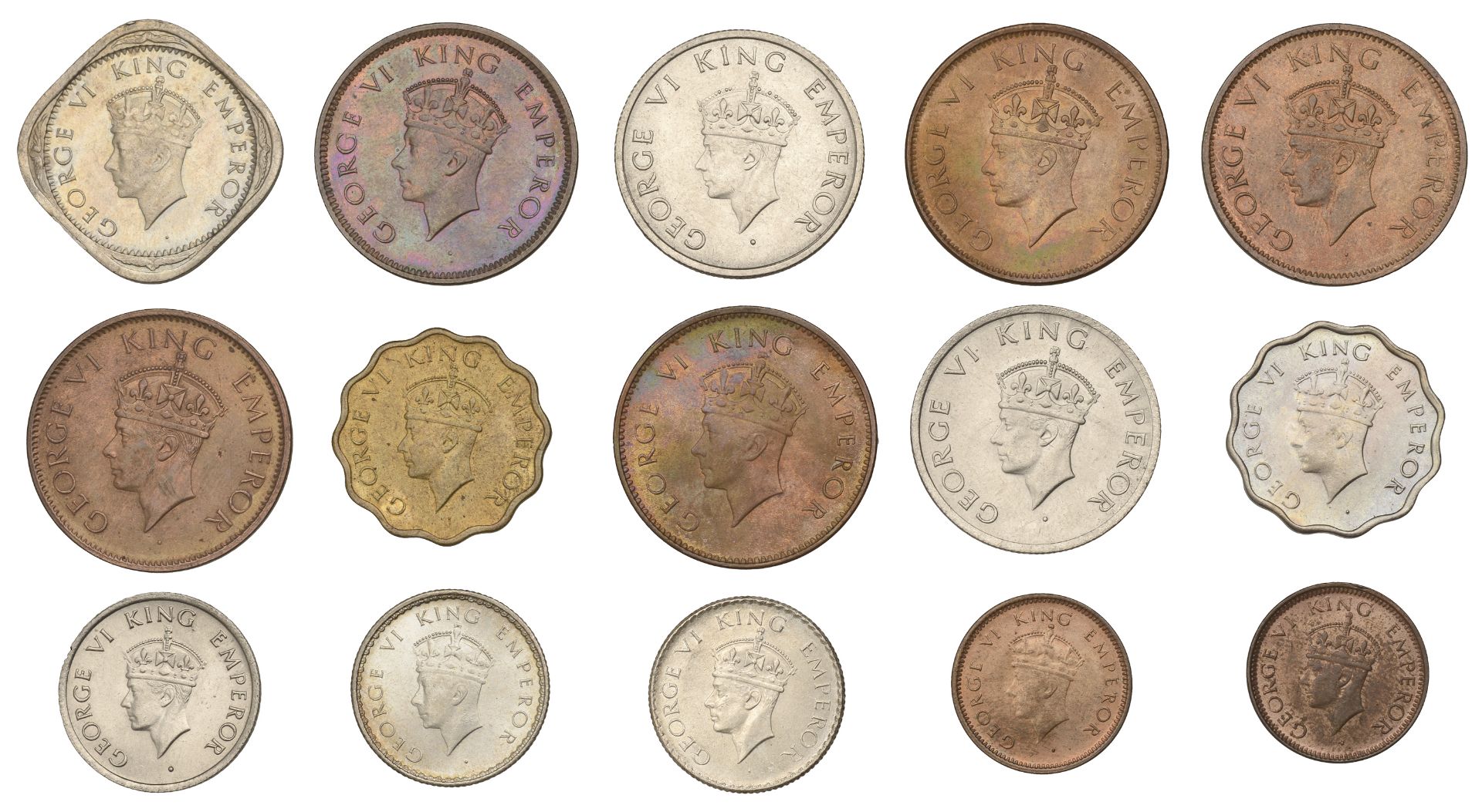 India, George VI, Half-Rupees (2), 1946, 1947, both Bombay; Quarter-Rupees (3), 1939 Bombay,...