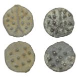 DUROTRIGES, Hengistbury cast Ã† Units (2), forked spike surrounded by pellets, revs. three ro...