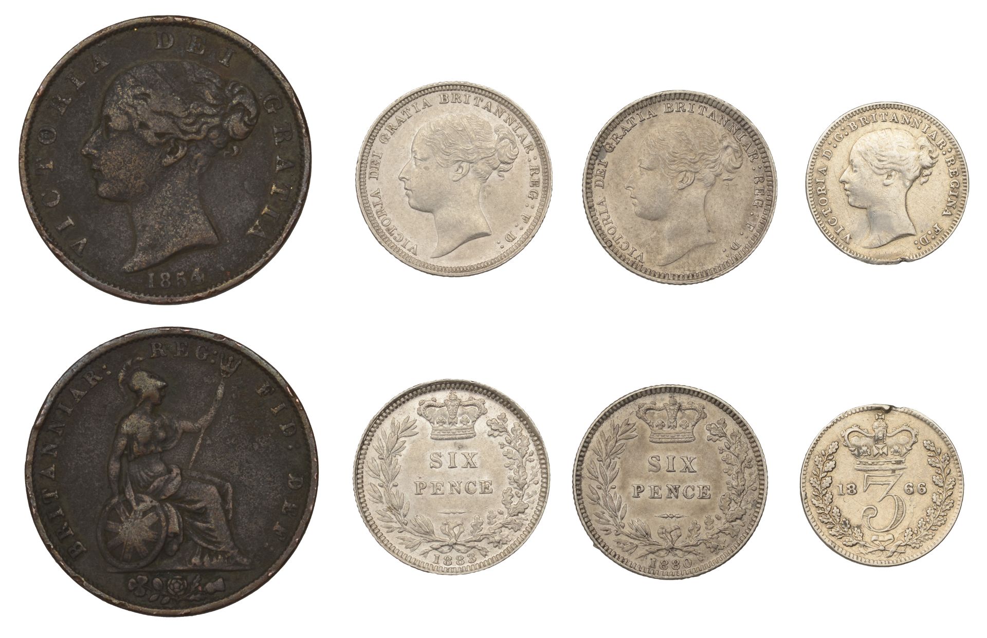 Victoria (1837-1901), Sixpences (2), 1880, lock on cheek, dies 5D (Davies 1097; ESC â€“; S 391...