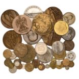Miscellaneous World medals, medalets, checks, etc (43), mostly base metal [43]. Varied state...
