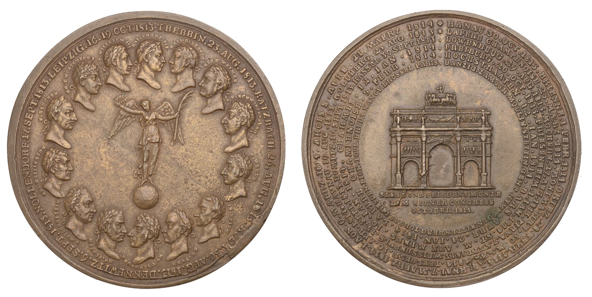 Congress of Vienna, 1814, a cast bronze medal, unsigned [for F. Stammer], similar, 75mm (cf....