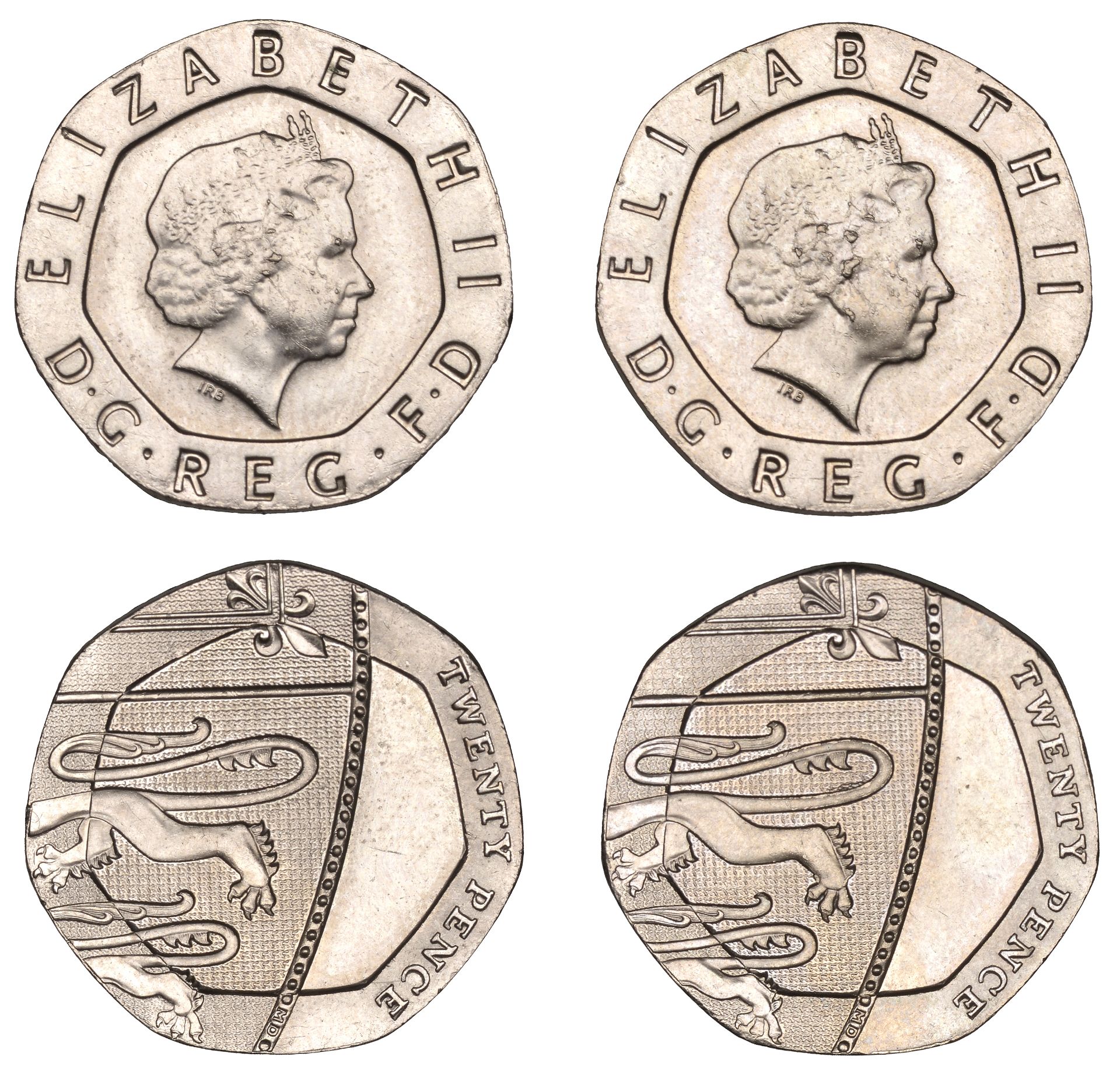 Elizabeth II, mule Twenty Pence (2), both undated [2008], 4.99g/12h, 4.99g/12h (S G4A) [2]....