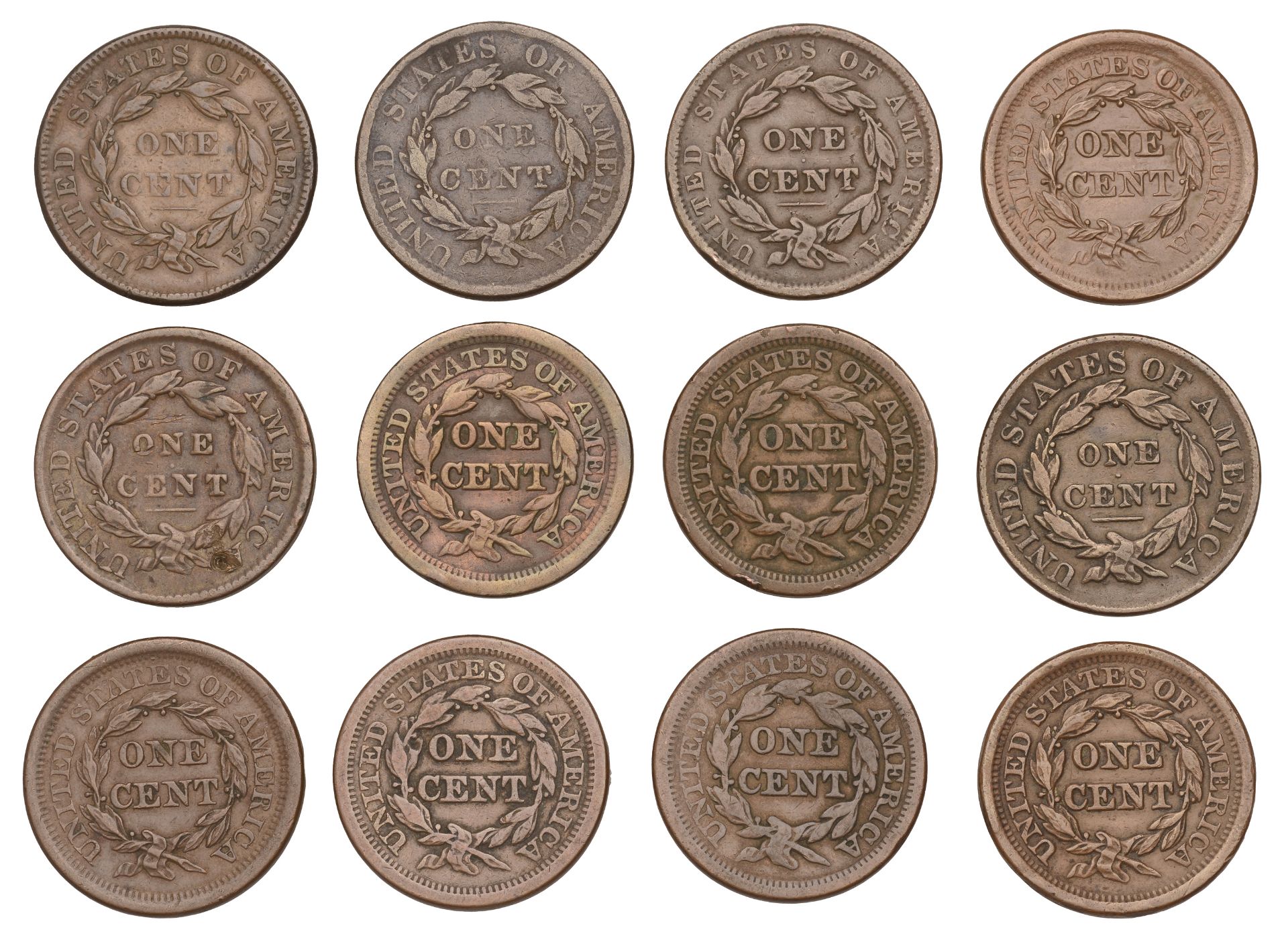 United States of America, Large Cents (12), 1819, 1831, 1833, 1836, 1837, 1843, 1848, 1849,... - Image 2 of 2