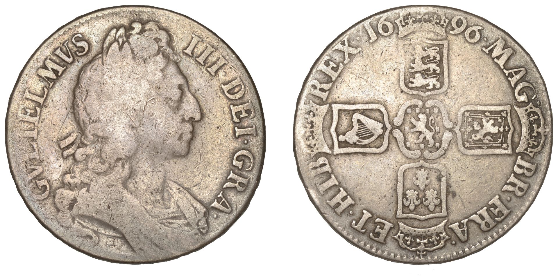 William III (1694-1702), Crown, 1696, first bust, edge octavo (ESC 995; S 3470). About fine...