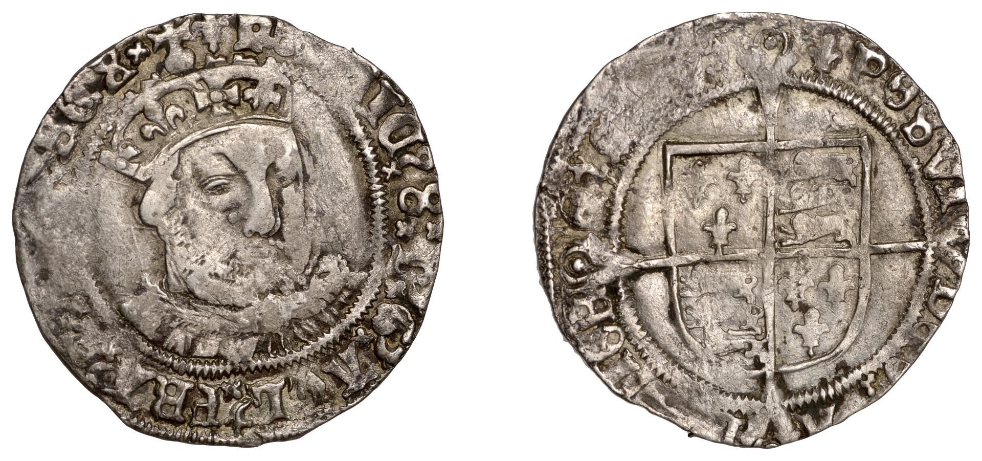 Henry VIII (1509-1547), Posthumous coinage, Groat, Tower, mm. lis, bust 5, annulets in forks...