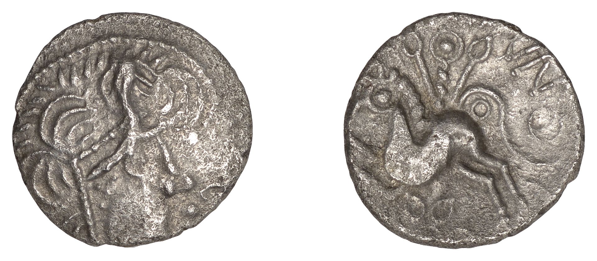 British Iron Age, TRINOVANTES, Dubnovellaunos (5 BC - 10 AD), silver Unit, head right with l...