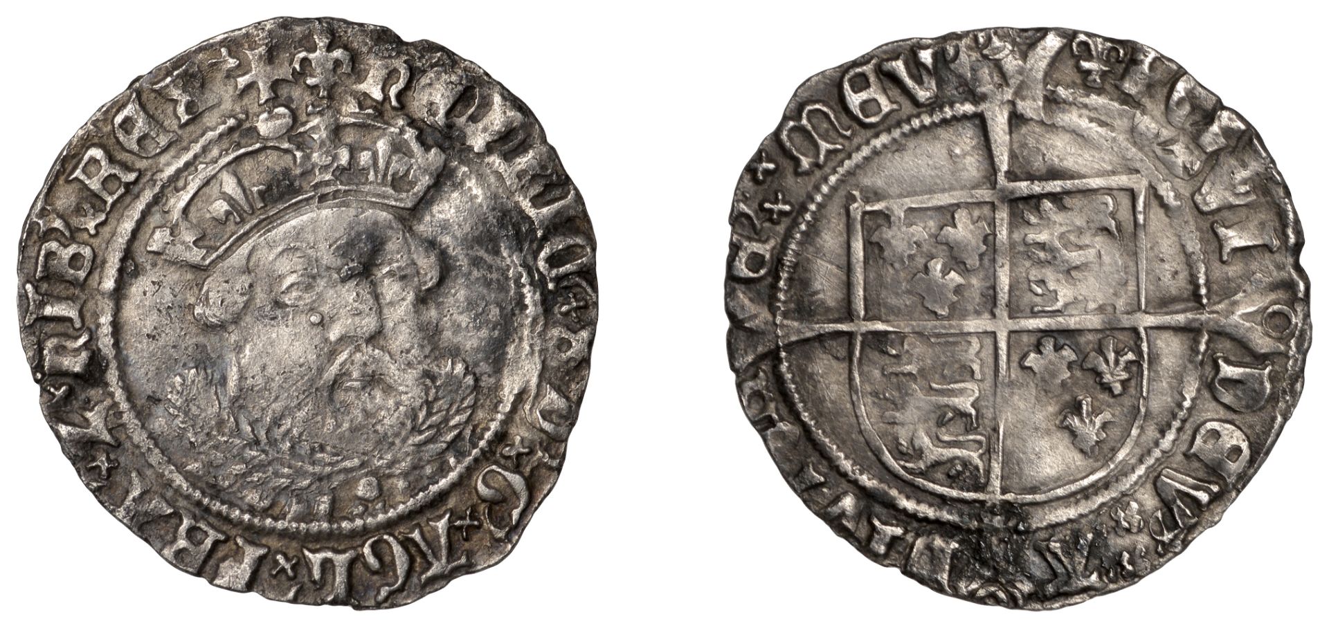 Henry VIII (1509-1547), Third coinage, Groat, Tower, mm. lis, bust 2, annulets in forks, sal...