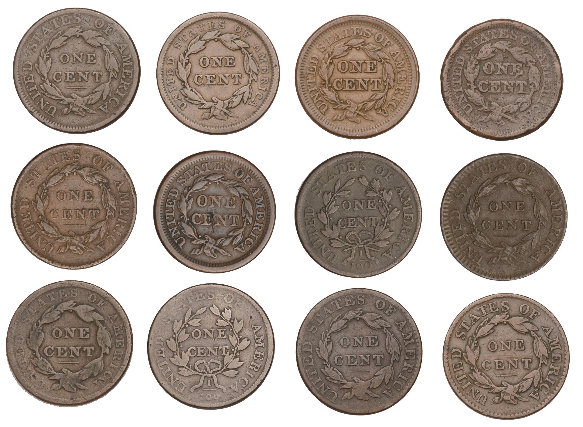 United States of America, Large Cents (12), 1802, 1803, 1810, 1817, 1819, 1820, 1822, 1837,... - Image 2 of 2