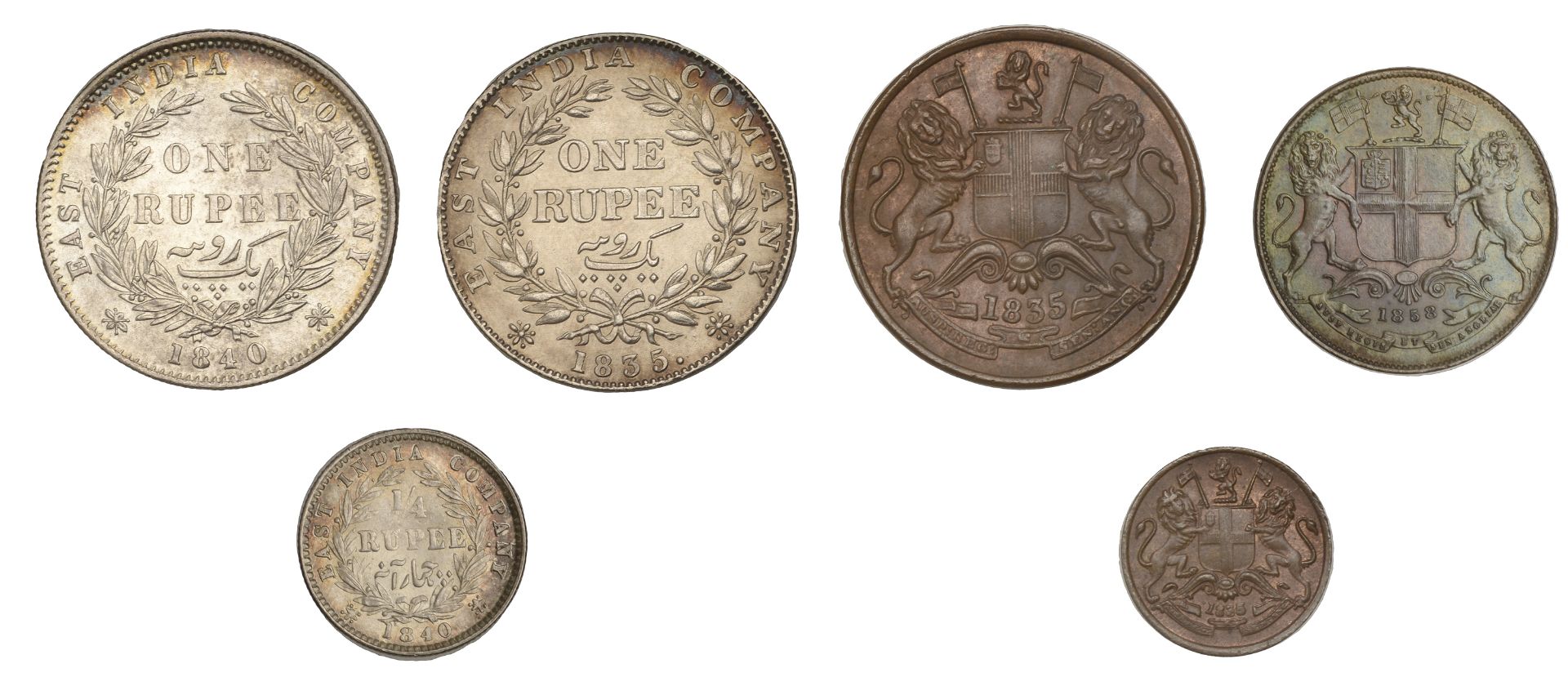 India, EIC, William IV, Rupee, 1835 Calcutta, C/II, Half-Anna, 1835 Bombay, C/III, Twelfth-A... - Bild 2 aus 2