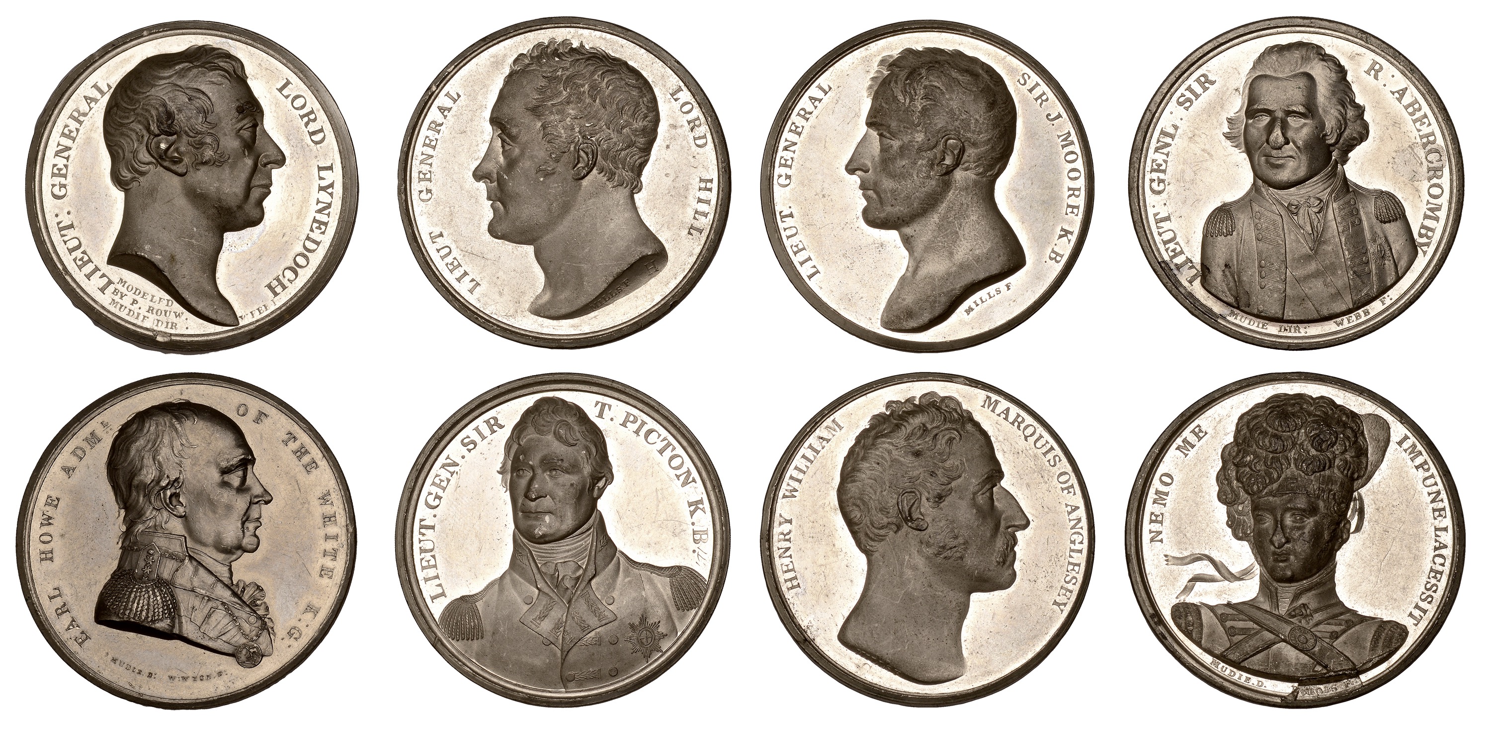 White metal medals (8), from Mudie's National Series, all 41mm: Battle of the First of June,...