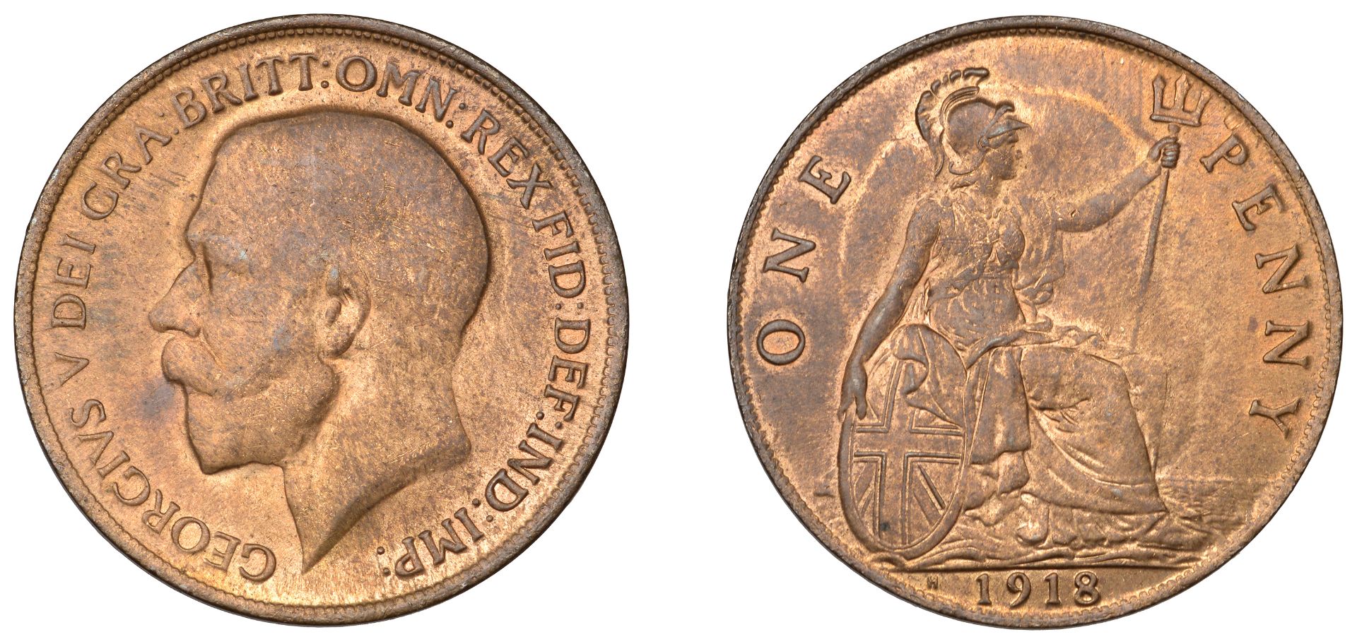 George V (1910-1936), Penny, 1918h (F 183; BMC 2253; S 4052). About as struck with much orig...