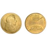 James II, Coronation, 1685, a gold medal by J. Roettiers, laureate bust right, rev. crown he...