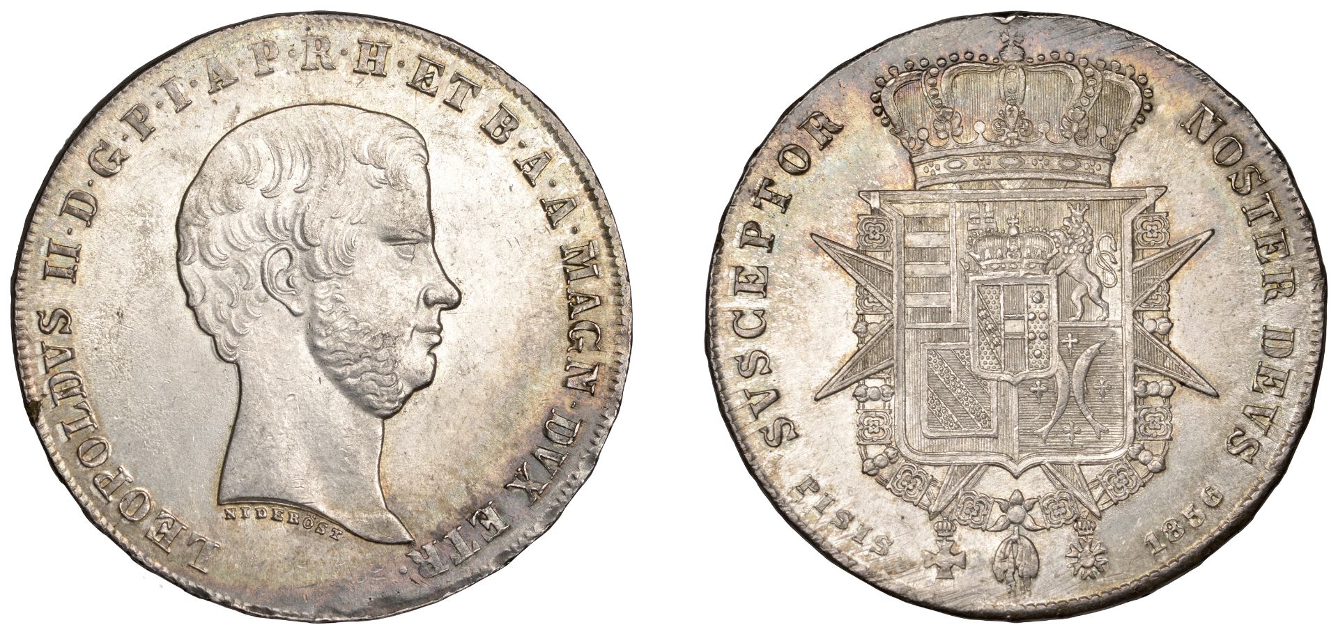 Italy, TUSCANY, Leopold II, Francescone, 1856, Pisa, 27.37g/6h (MIR 449/3; Dav. 160). Minor...