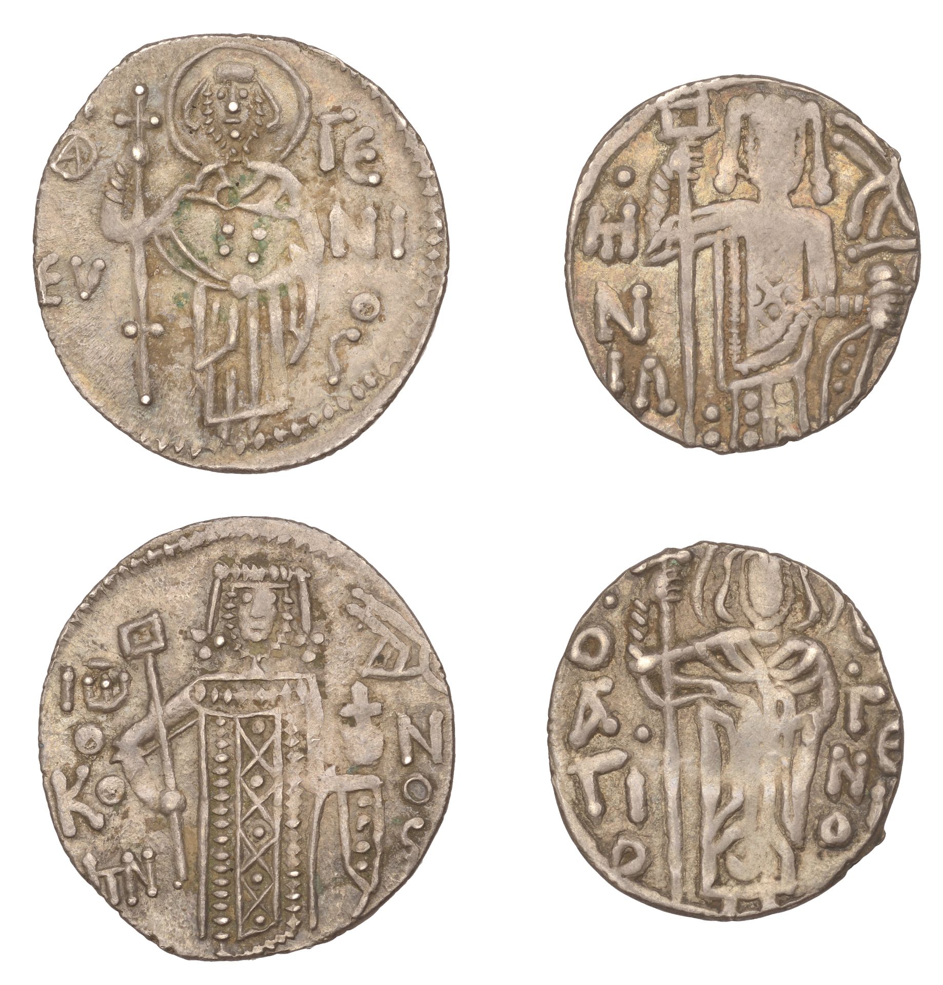 Trebizond, John II (1280-97), Asper, St Eugenius standing facing, rev. emperor standing faci...
