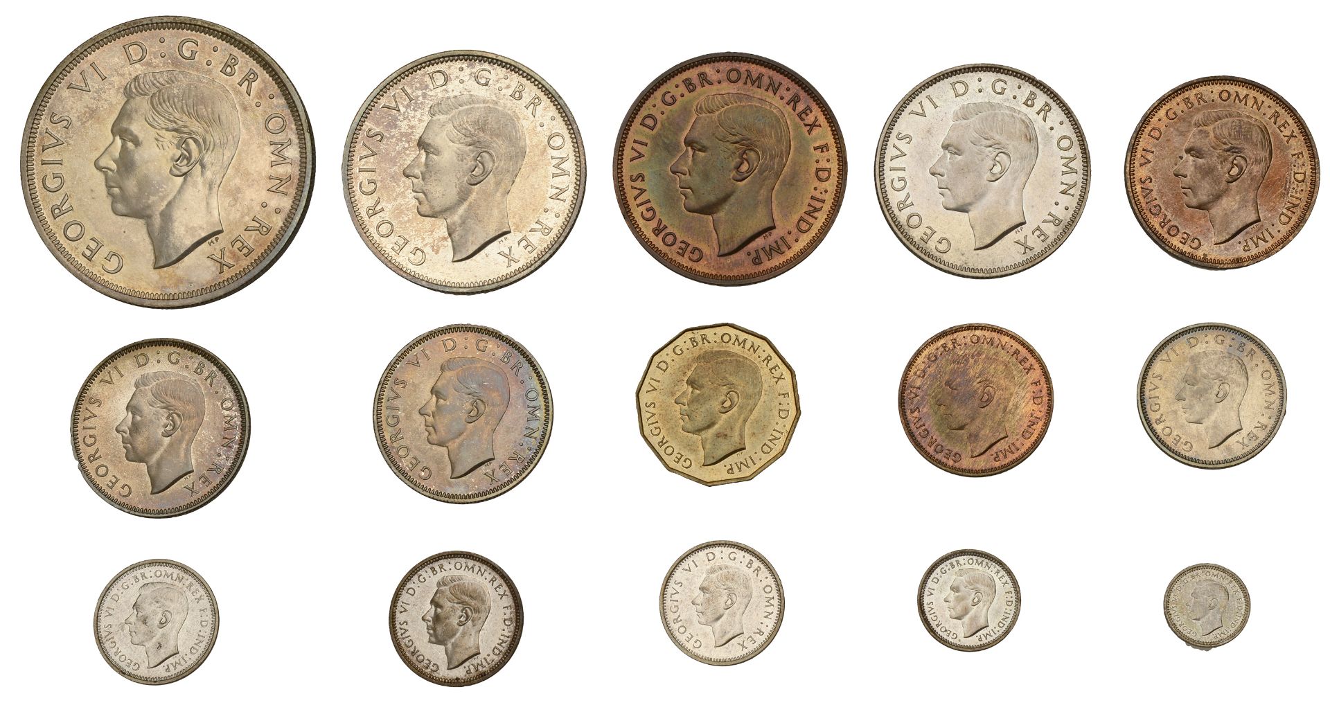 George VI (1936-1952), Proof set, 1937, comprising Crown to Farthing [15]. Some light tarnis...