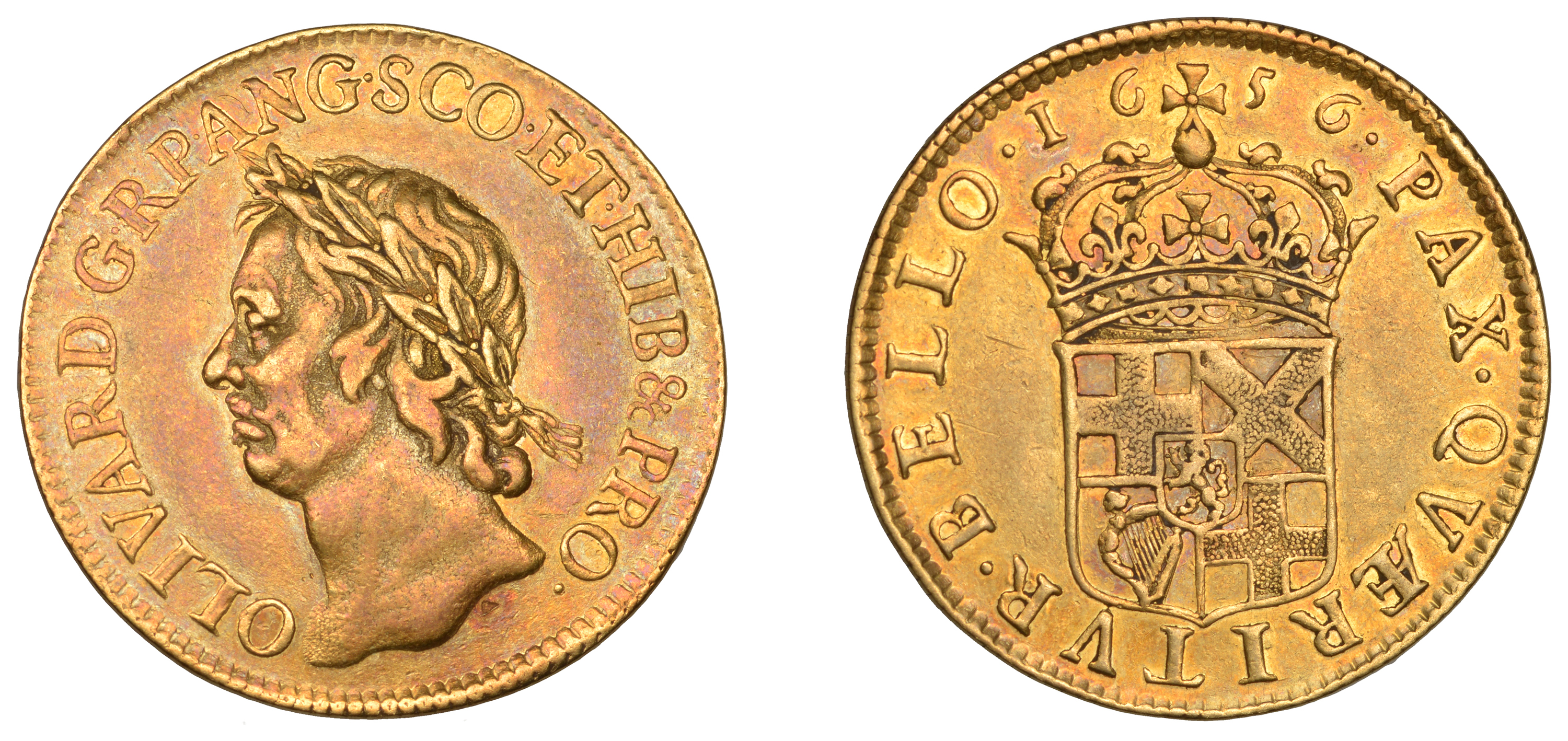 Oliver Cromwell, Broad, 1656, 9.03g/6h (Lessen A2; SCBI Schneider 367; N 2744; S 3225). Some...