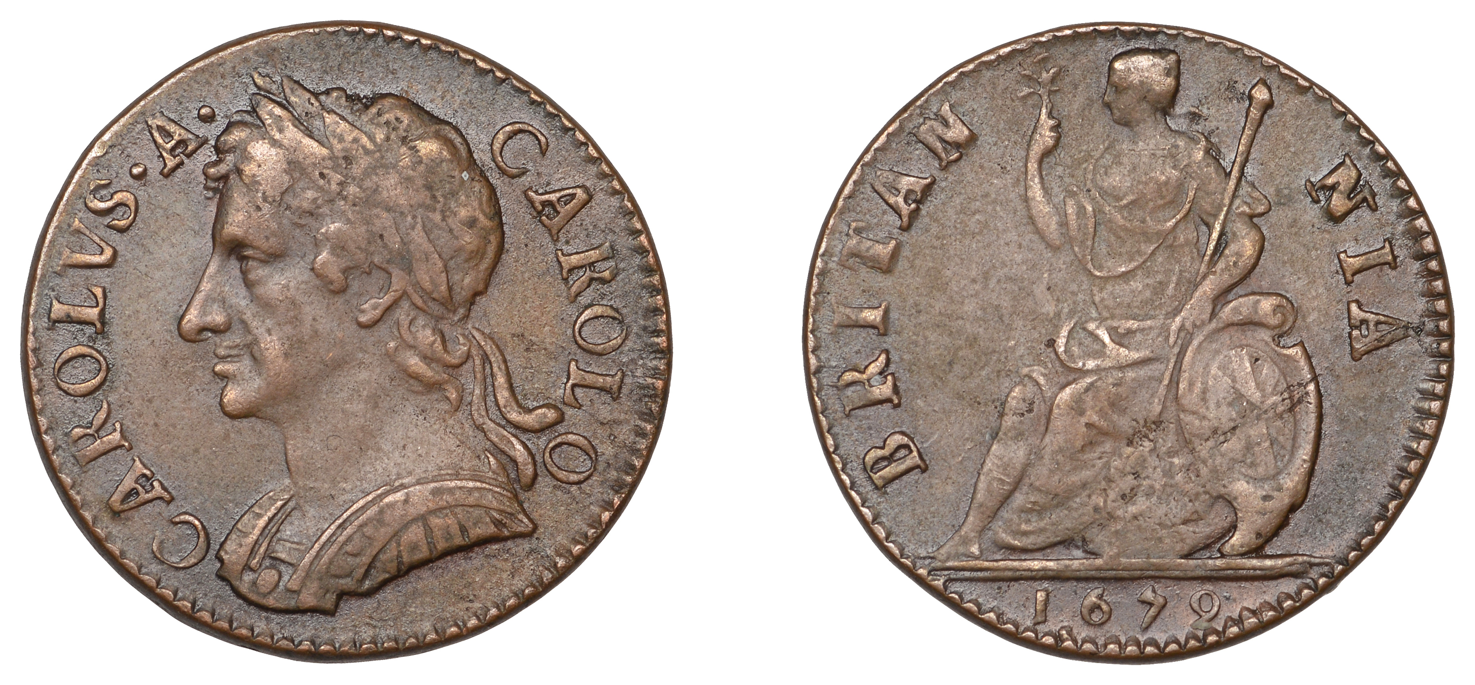 Charles II (1660-1685), Farthing, 1679, no stop on rev. (Cooke 701; BMC 531; S 3394). Nearly...