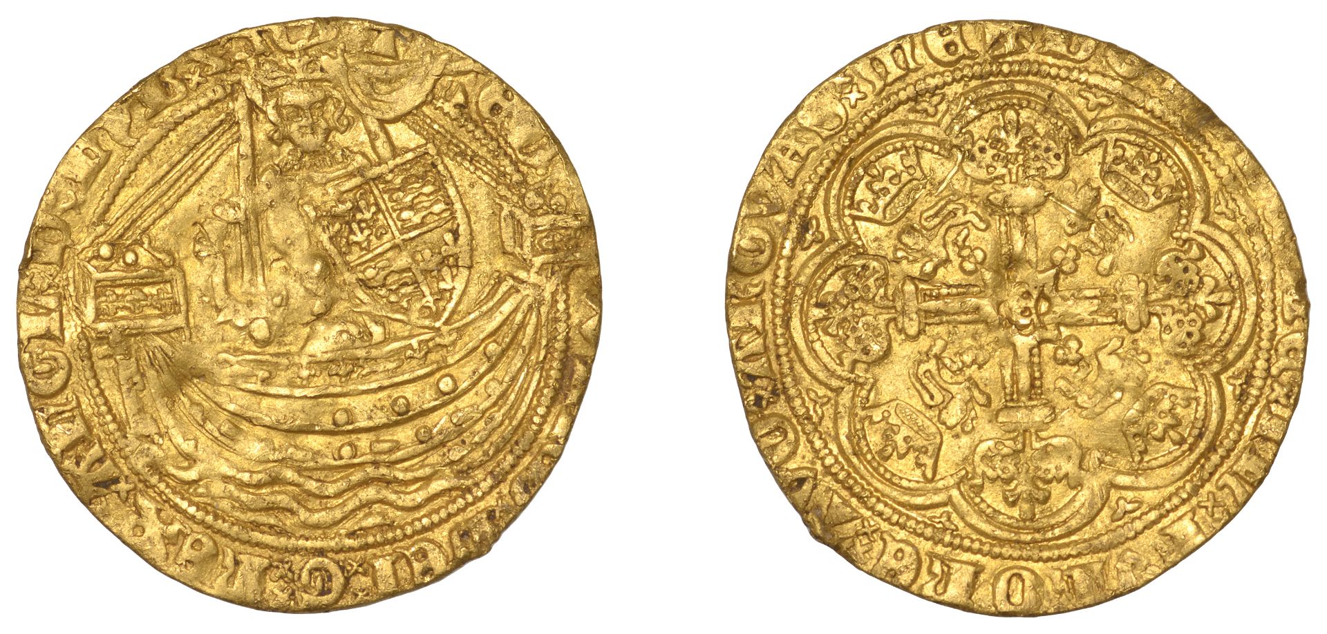 Edward III (1327-1377), Treaty period, Half-Noble, London, mm. cross potent on rev. only, un...