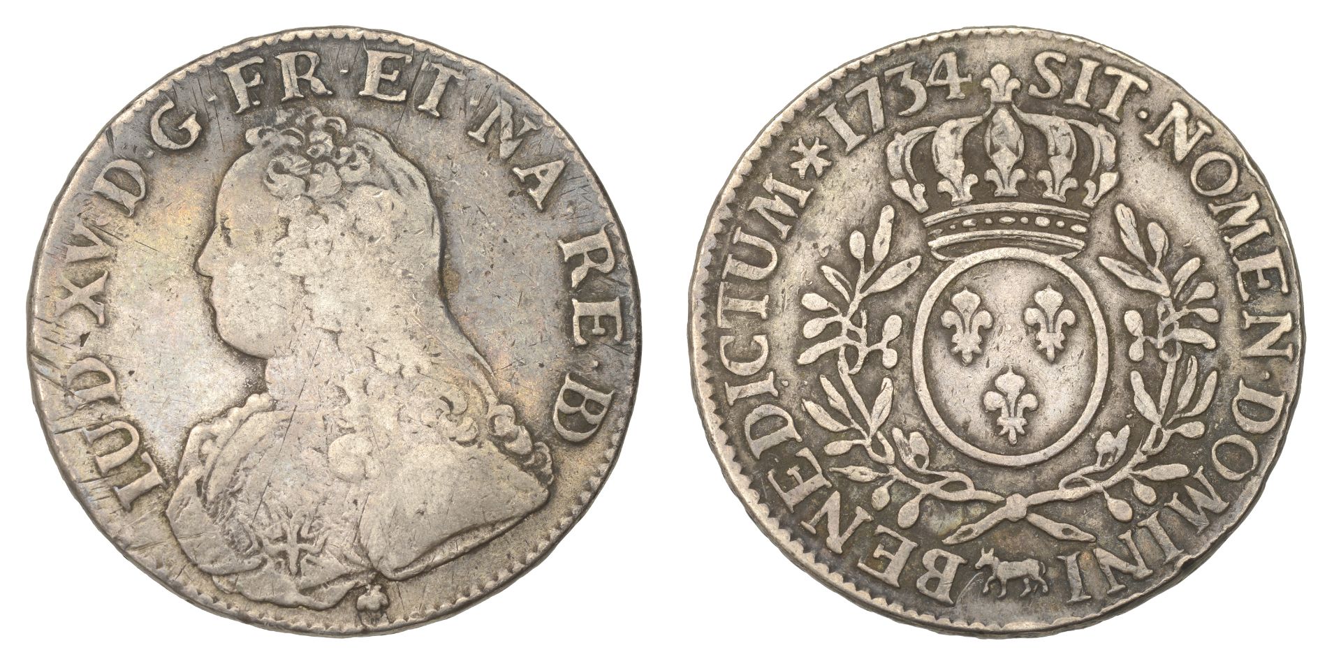 France, Louis XV, Ã‰cu de BÃ©arn aux lauriers, 1734, Pau, 29.19g/6h (Dup. 1675; Gad. 321a). Fi...