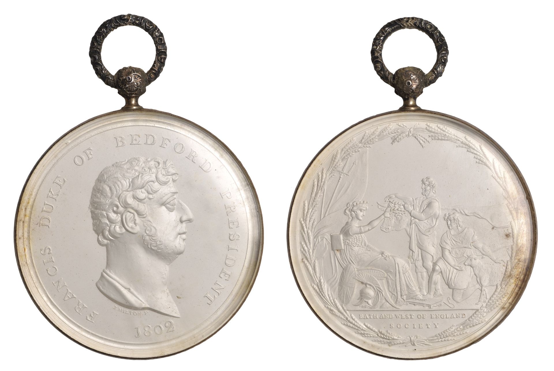 Bath and West of England Society, a glazed silver medal by J. Milton, bust of the Duke of Be...