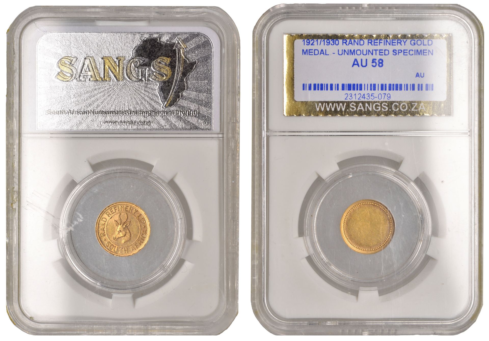 SOUTH AFRICA, Rand Refinery, a small gold medal, struck in 1921 or 1930 from the first refin...