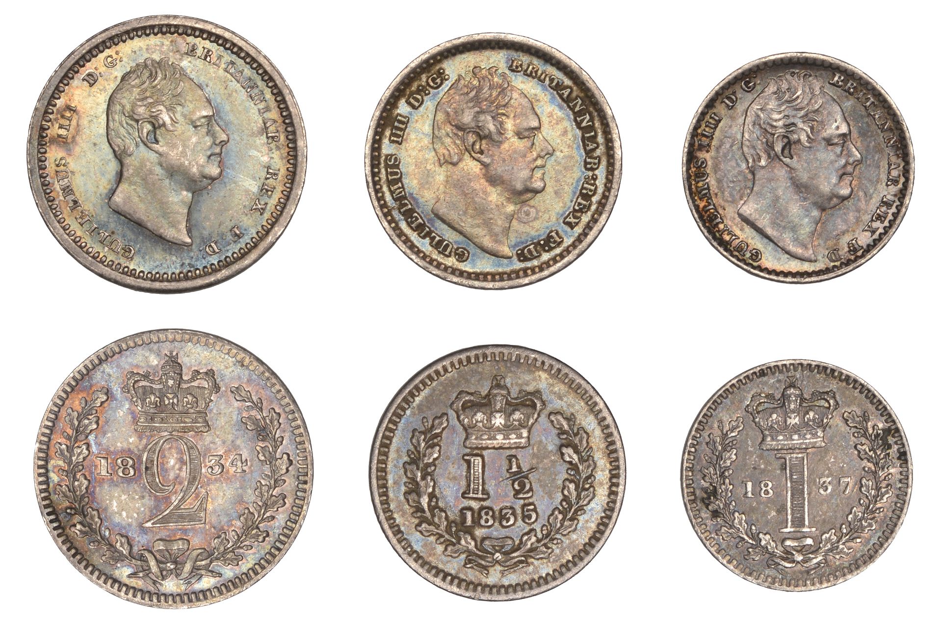 William IV, Maundy Twopence, 1824, Threehalfpence, 1835/4, Maundy Penny, 1837 (S 3839, 3843-...