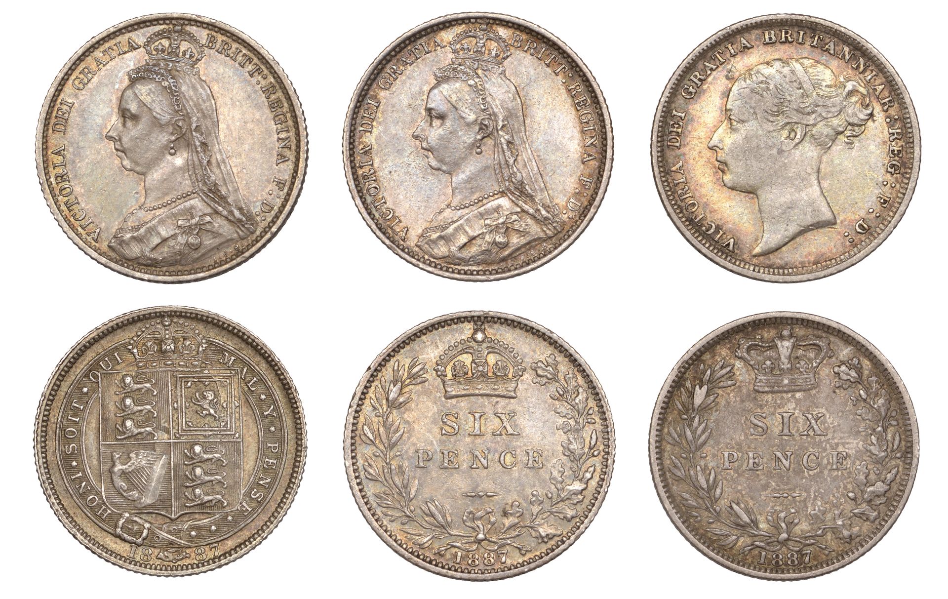 Victoria, Sixpences (3), all 1887, young head, withdrawn and crowned-value types (ESC 3262,...