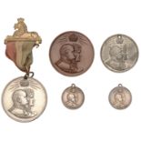 Coronation, 1902, medals (5) by W.J. Holmes: white metal, 33mm, bronze, 39mm (C & W 4304A.1a...