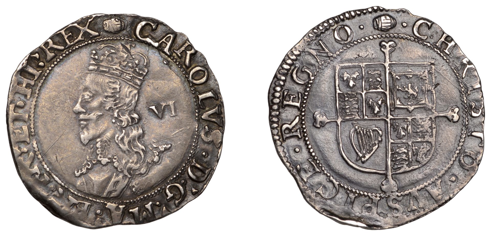 Charles I (1625-1649), Tower mint, Sixpence, Gp E, type 4.1, mm. tun, bust with double-arche...