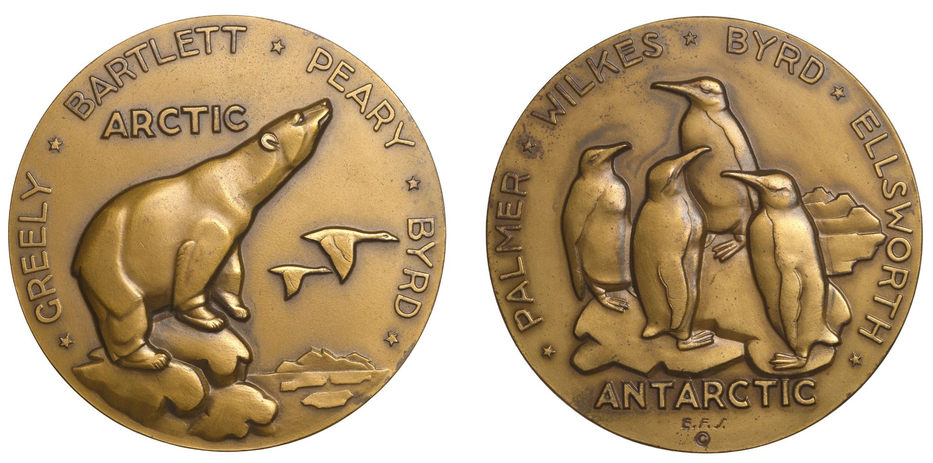 USA, Arctic-Antarctic Expeditions, 1941, a light bronze medal by E.F. Springweiler for Medal...