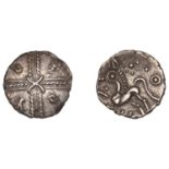 British Iron Age, CATUVELLAUNI, Tasciovanos (25 BC - AD 10), silver Unit, Muzzles type, cros...