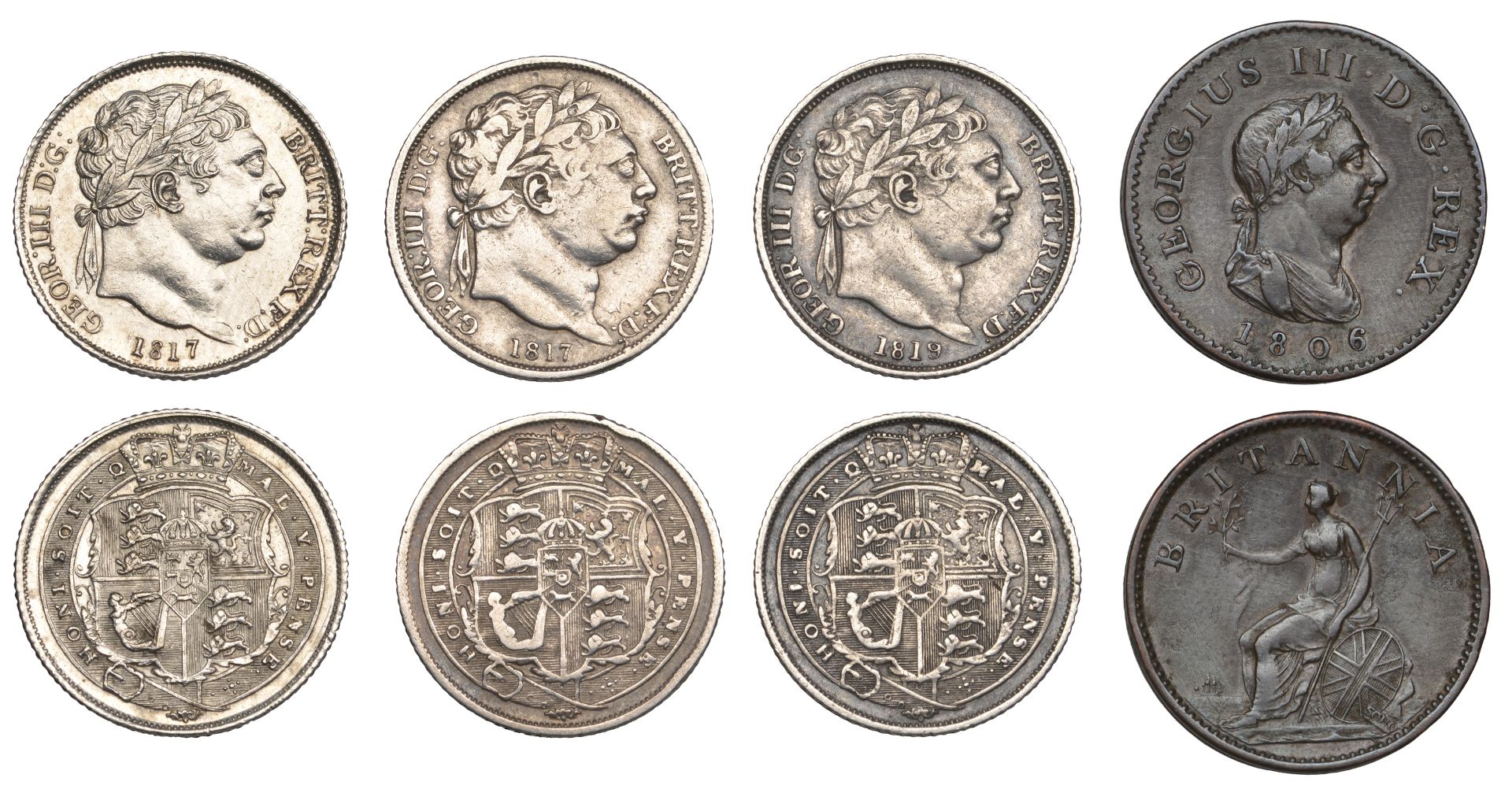 George III (1760-1820), New coinage, Sixpences (3), 1817, n over n in honi (ESC â€“); 1817, n...