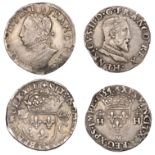 France, Henry II, Demi-Teston, 1555/4m, Toulouse, 4.70g/7h (Dup. 984); Charles IX, Teston, 1...